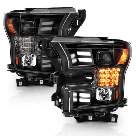 ANZO 15-17 Ford F-150 Project Headlights w/ Plank Style Design Black w/ Amber Sequential Turn Signal 111408
