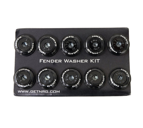 NRG Fender Washer Kit w/Color Matched M6 Bolt Rivets For Plastic (Black) - Set of 10 FW-150BK