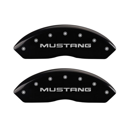 MGP 4 Caliper Covers Engraved Front Mustang Engraved Rear SN95/GT Black finish silver ch 10095SMG1BK