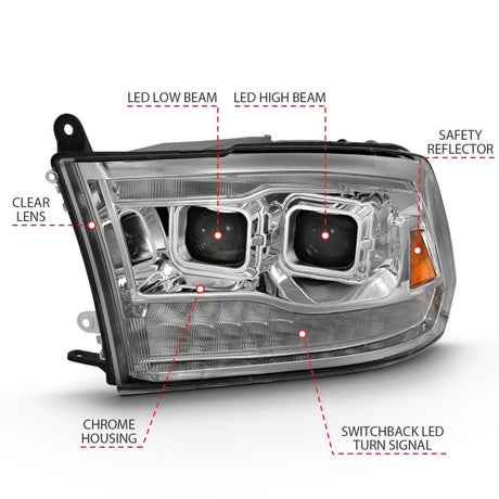 ANZO 2009-2018 Dodge Ram 1500 Led Projector Plank Style Switchback H.L Halo Chrome Amber (OE Style) 111465