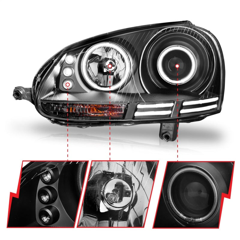 ANZO 2006-2009 Volkswagen Rabbit Projector Headlights w/ Halo Black (CCFL) 121345