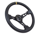 NRG Reinforced Steering Wheel (350mm / 3in. Deep) Blk Leather w/Blk Cutout Spoke/Yellow Center Mark RST-006BK-Y