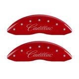 MGP 4 Caliper Covers Engraved Front & Rear Cursive/Cadillac Red finish silver ch 35015SCADRD