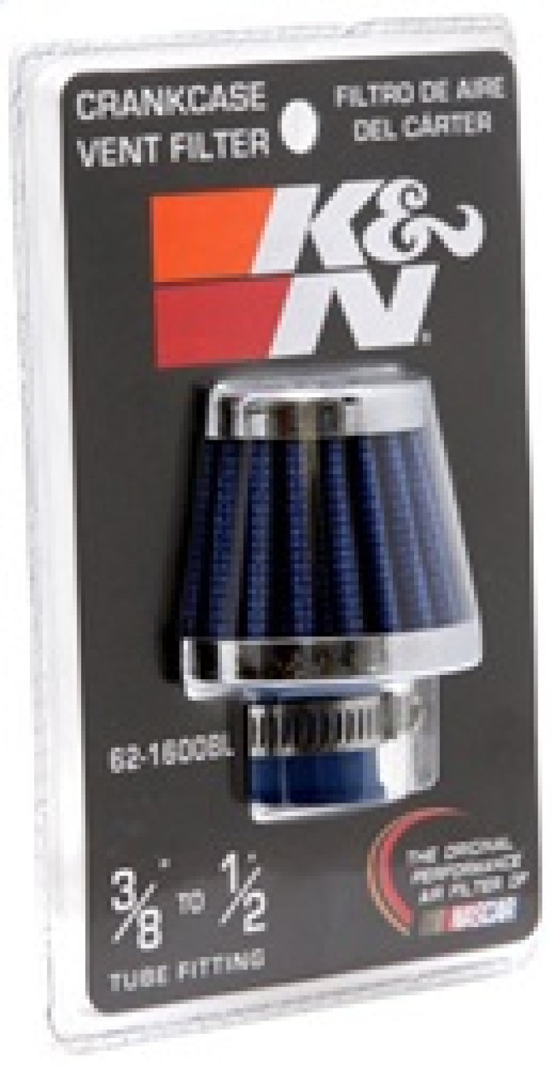 K&N 2in Base OD x .375in Flange ID x 1.75in H Rubber Base Crankcase Vent Filter - Blue 62-1600BL