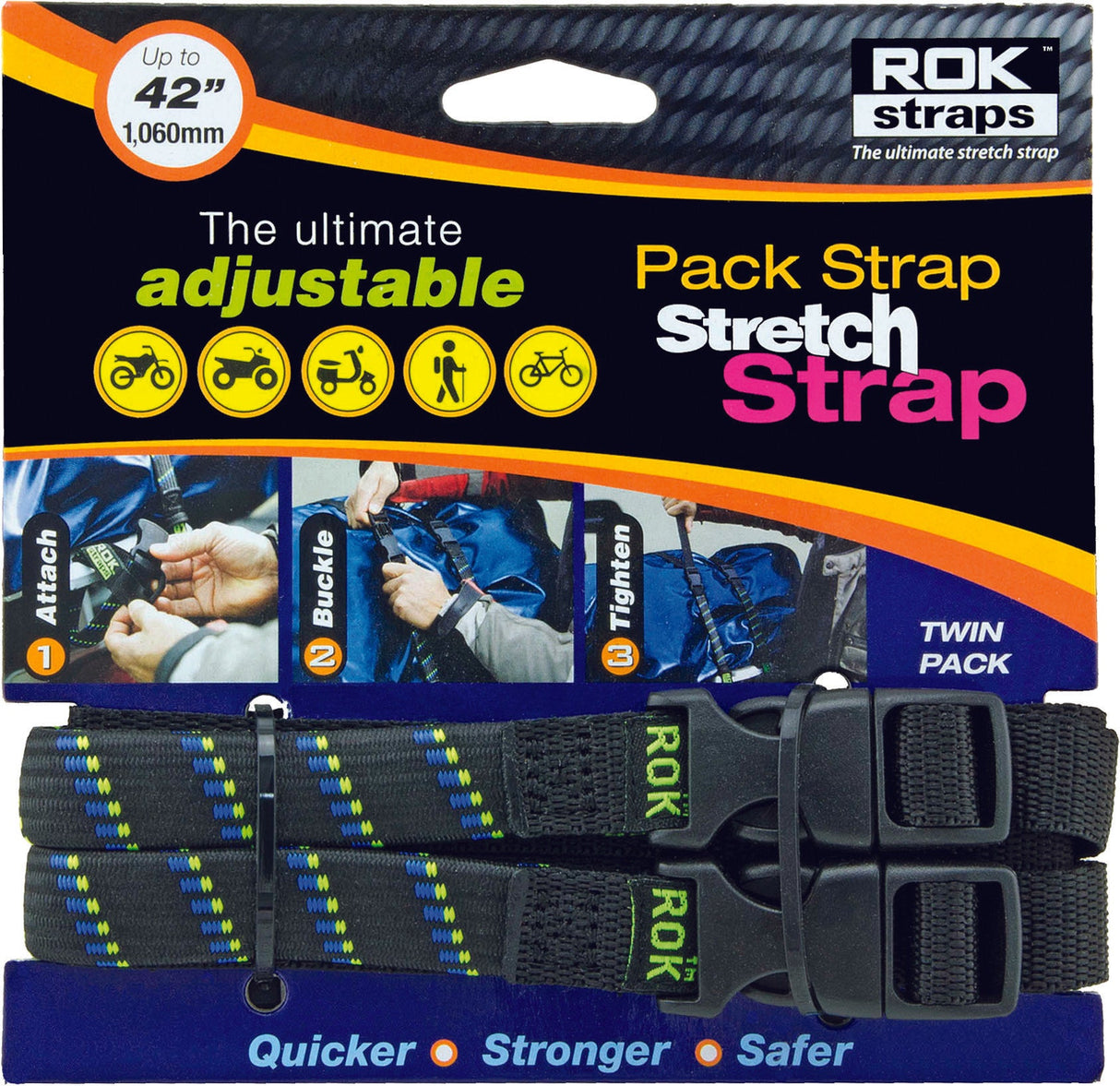 ROKSTRAPS Pack Strap Black/Blue/Green 12"X42"X5/8" ROK10305