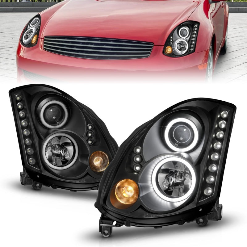 ANZO 2003-2007 Infiniti G35 Projector Headlights w/ Halo Black (CCFL) (HID Compatible) 121363