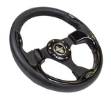 NRG Reinforced Steering Wheel (320mm) Blk w/Gloss Black Trim RST-001BK