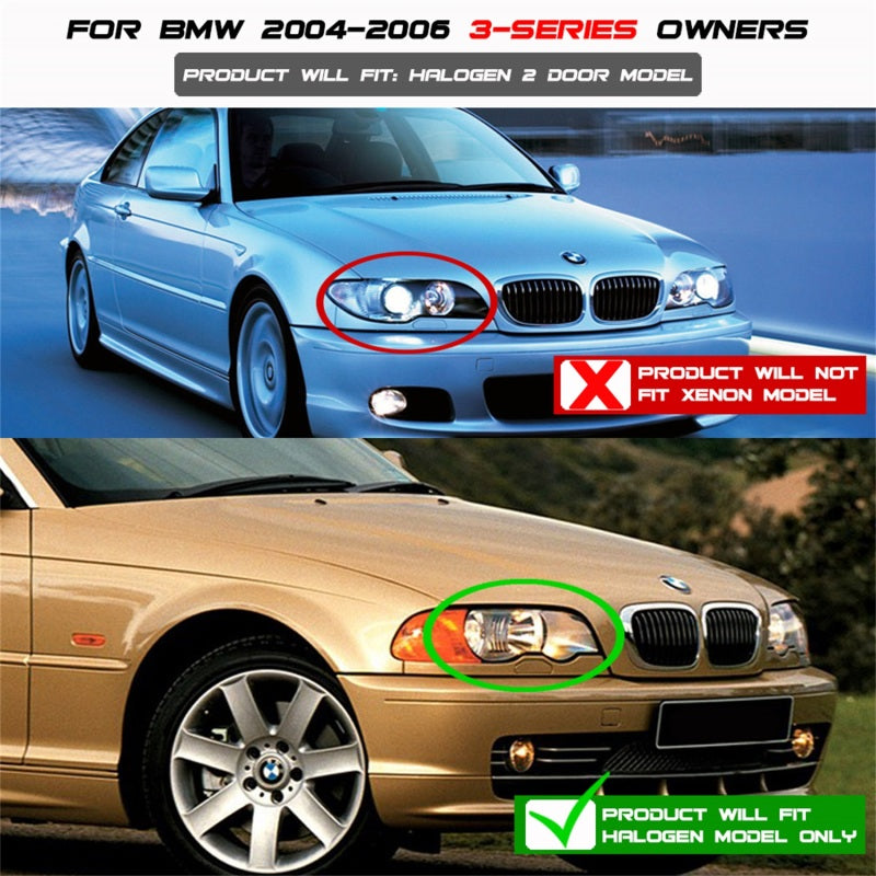 Spyder BMW E46 3-Series 04-06 2 DR Projector Halogen Model- LED Halo Blk PRO-YD-BMWE4604-2DR-HL-BK 5077141