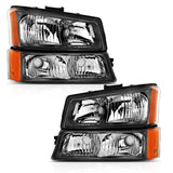 ANZO 2003-2006 Chevy Silverado Crystal Headlight w/ Signal Light Black Amber (4 pcs) 111452