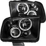 ANZO 2005-2009 Ford Mustang Projector Headlights w/ Halo Black 121166
