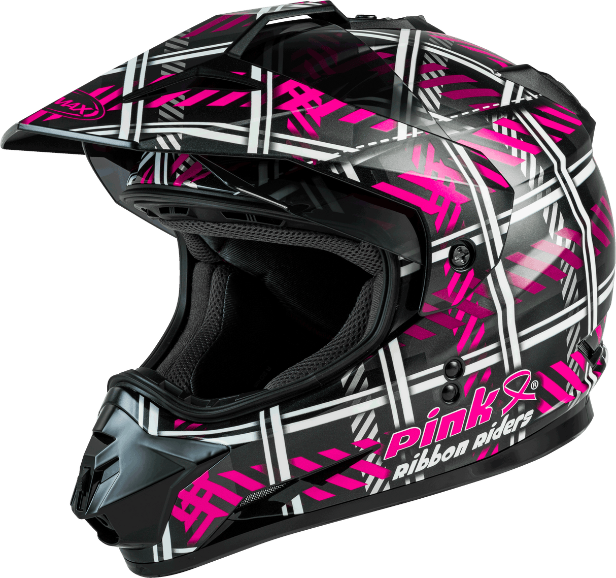 GMAX Gm-11 Dual-Sport Pink Ribbon Riders Helmet Black/Pink Lg G5117406