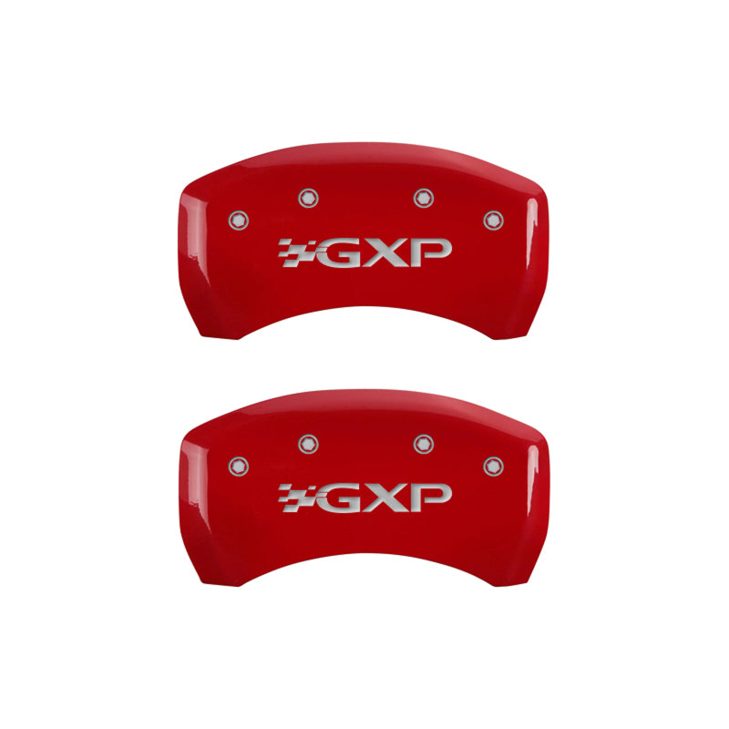 MGP 4 Caliper Covers Engraved Front Pontiac Engraved Rear GXP Red finish silver ch 18030SPXPRD