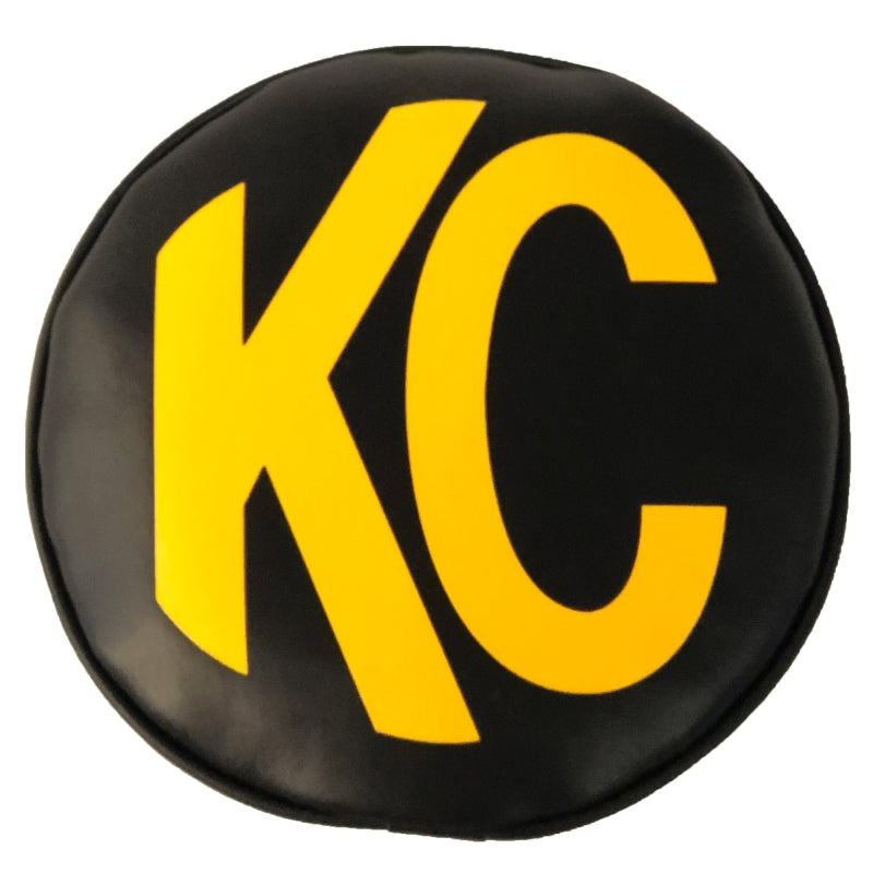 KC HiLiTES 8in. Round Soft Cover (Pair) - Black w/Yellow KC Logo 5802