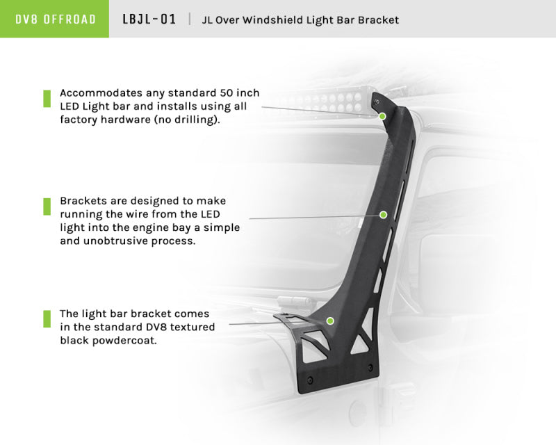 DV8 Offroad 2018+ Jeep Wrangler JL Over Windshield Light Bar Bracket LBJL-01