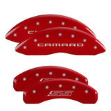 MGP 4 Caliper Covers Engraved Front Gen 5/Camaro Engraved Rear Gen 5/SS Red finish silver ch 14036SCS5RD