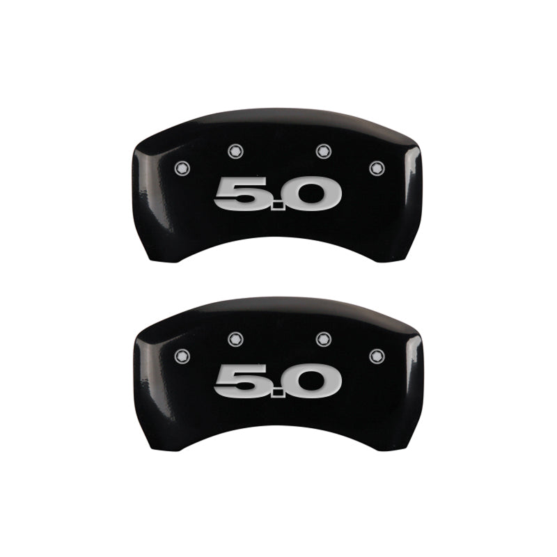 MGP 4 Caliper Covers Engraved Front Mustang Engraved Rear 50 Black finish silver ch 10198SM50BK