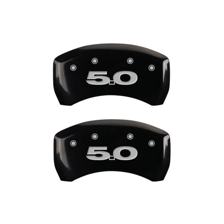 MGP 4 Caliper Covers Engraved Front Mustang Engraved Rear 50 Black finish silver ch 10198SM50BK