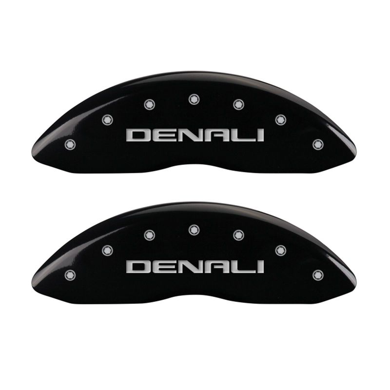 MGP 4 Caliper Covers Engraved Front & Rear Denali Black finish silver ch 34015SDNLBK