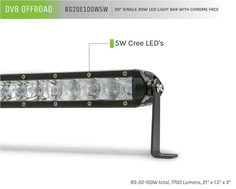 DV8 Offroad SL 8 Slim 20in Light Bar Slim 100W Spot 5W CREE LED - Black BS20E100W5W
