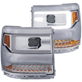 ANZO 16-17 Chevy Silverado 1500 Projector Headlights Plank Style Design Chrome w/ Amber 111374