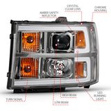 ANZO 2007-2013 Gmc Sierra 1500 Projector Headlight Plank Style Chrome w/ Clear Lens Amber 111483