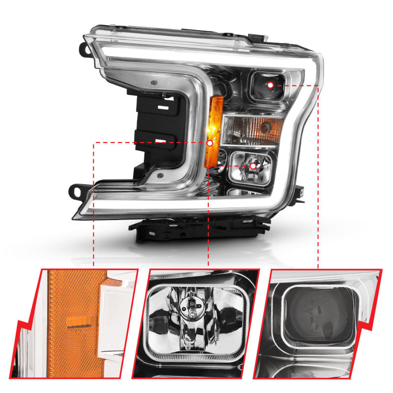ANZO 2018-2019 Ford F-150 Projector Plank Style H.L. Chrome Amber (Without Switchback) 111468