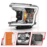 ANZO 2018-2019 Ford F-150 Projector Plank Style H.L. Chrome Amber (Without Switchback) 111468