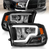 ANZO 2009-2018 Dodge Ram 1500 Crystal Headlights w/ Light Bar Black Housing 111515