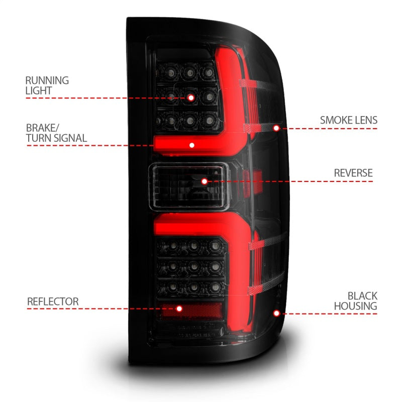 ANZO 15-19 Chevrolet Silverado 2500 HD/3500 HD LED Taillight w/ Sequential Black Housing/Smoke Lens 311451