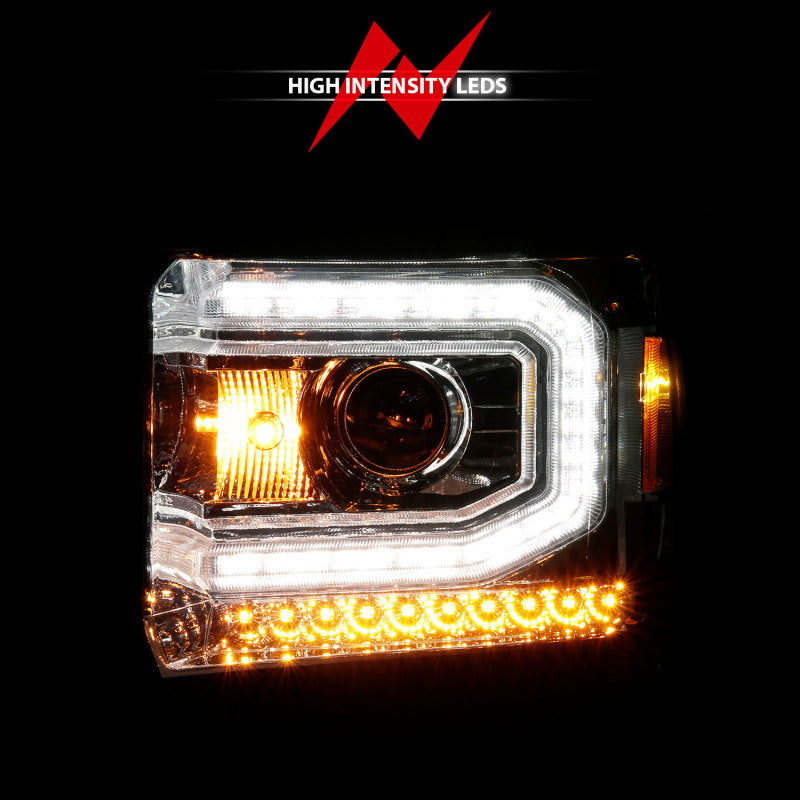 ANZO 2014-2015 Gmc Sierra 1500 Projector Headlights w/ Light Bar Chrome Housing (Halogen Type) 111514