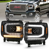ANZO 2016-2019 Gmc Sierra 1500 Projector Headlight Plank Style Black w/ Sequential Amber Signal 111485