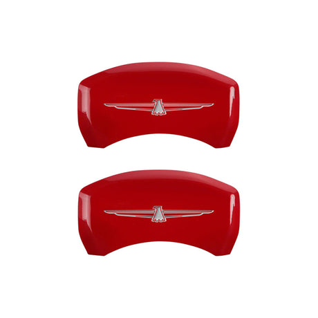 MGP 4 Caliper Covers Engrvd Front No bolts/Tbird Engrvd Rear/Tbird Emblem Red fnsh slvr ch 10086STDBRD
