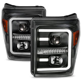 ANZO 2011-2016 Ford F250 Projector Headlights w/ Plank Style Switchback Black w/ Amber 111406