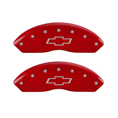 MGP 4 Caliper Covers Engraved Front & Rear Bowtie Red finish silver ch 14235SBOWRD