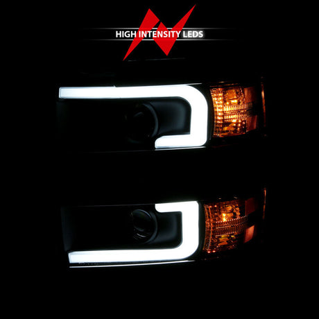 ANZO 2015-2016 Chevrolet Silverado Projector Headlights w/ Plank Style Design Black w/ Amber 111359