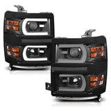 ANZO 14-15 Chevrolet Silverado 1500 Projector Headlights w/ Plank Style Switchback Black w/ Amber 111412