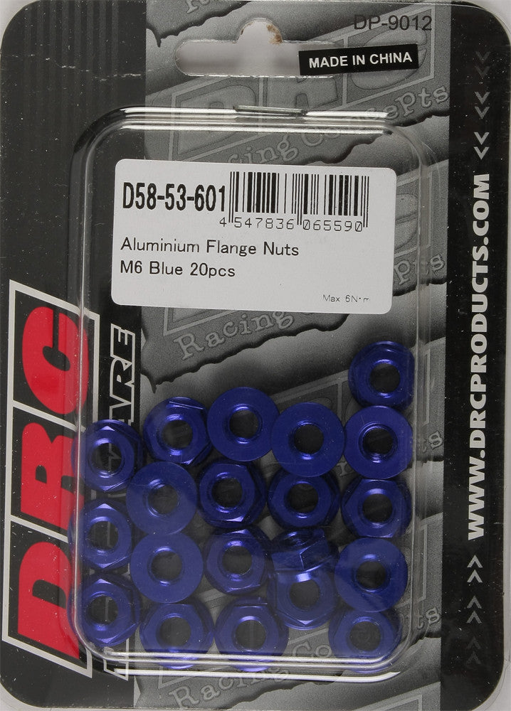 DRC Aluminum Flange Nuts Blue M6x12mm 20/Pk D58-53-601