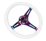 NRG Classic Wood Grain Steering Wheel (350mm) Glow-N-The-Dark Green Grip w/Neochrome 3-Spoke Center ST-015MC-GL