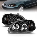 ANZO 1996-1998 Honda Civic Projector Headlights w/ Halo Black 121068