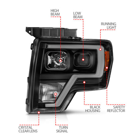 ANZO 2009-2014 Ford F-150 Projector Light Bar H.L Black Amber 111443