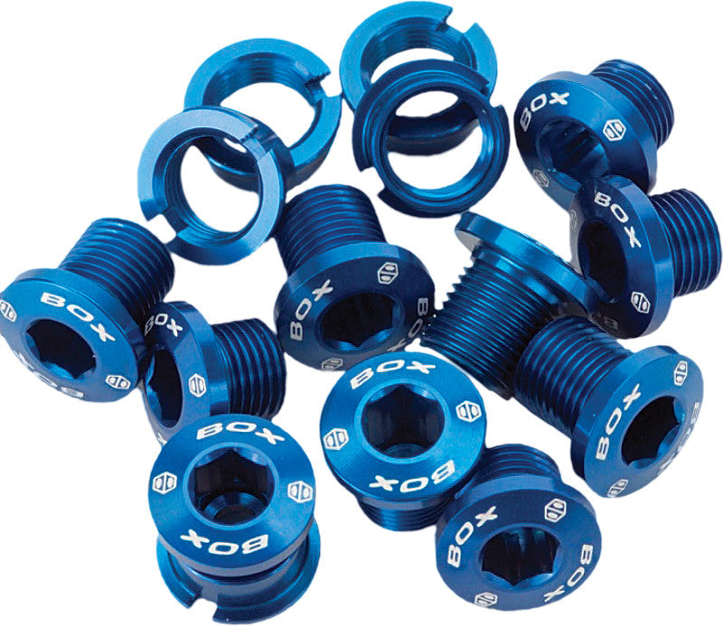 BOX Alloy Chain Ring Bolt Blue 15pc Set BX-CR15ALBLT-BL
