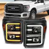 ANZO 2011-2016 Ford F250 Projector Headlights w/ Plank Style Switchback Black w/ Amber 111406