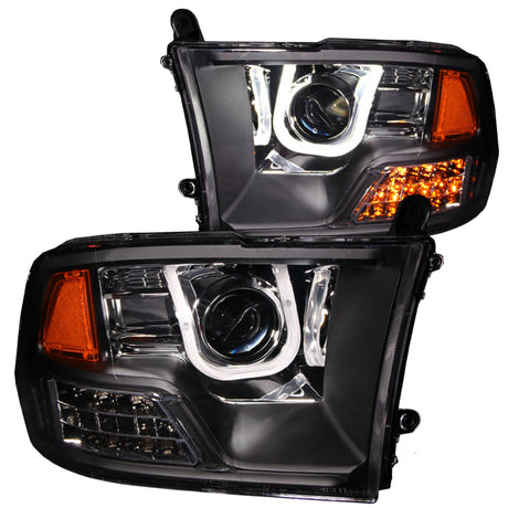 ANZO 2009-2016 Dodge Ram 1500 Projector Headlights w/ U-Bar Black 111270