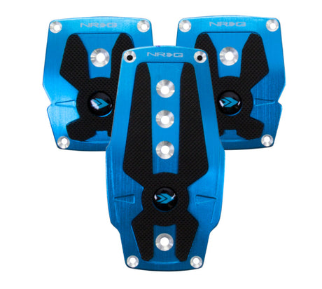 NRG Brushed Aluminum Sport Pedal M/T - Blue w/Black Rubber Inserts PDL-200BL