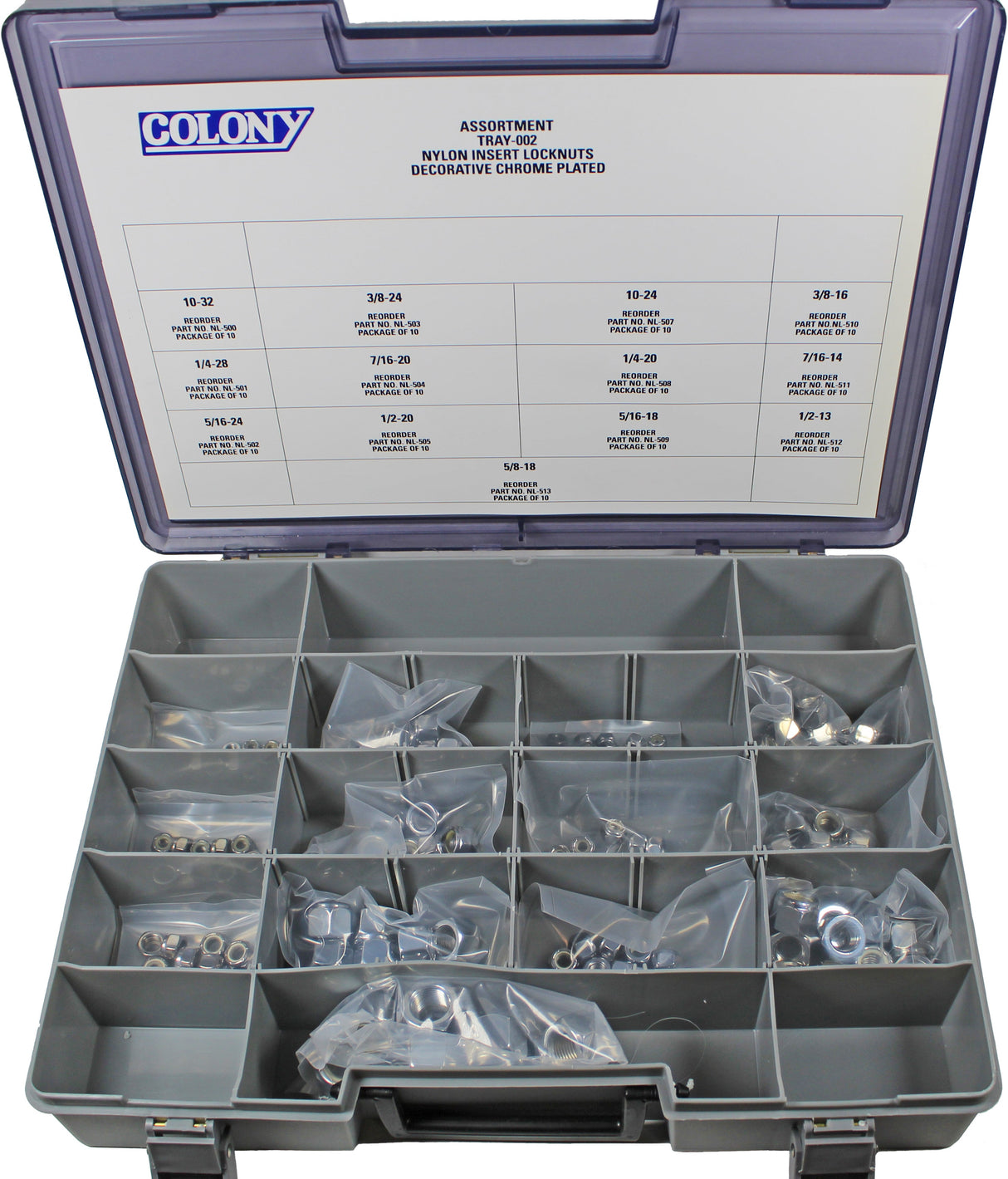 COLONY MACHINE Hardware Assortment Tray Nylon Insert Locknuts TRAY-002