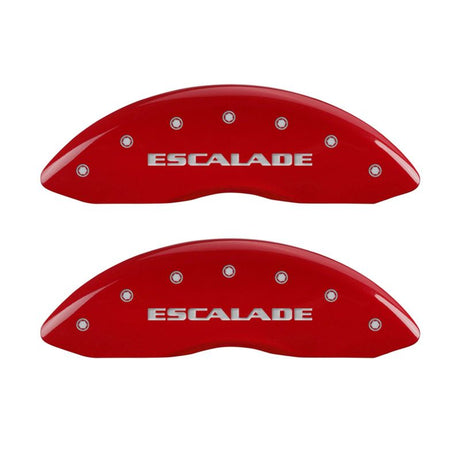 MGP 4 Caliper Covers Engraved Front & Rear Escalade Red finish silver ch 35015SESCRD