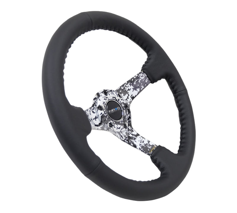 NRG Reinforced Steering Wheel (350mm / 3in. Deep) Blk Leather w/Hydrodipped Digi-Camo Spokes RST-036DC-R