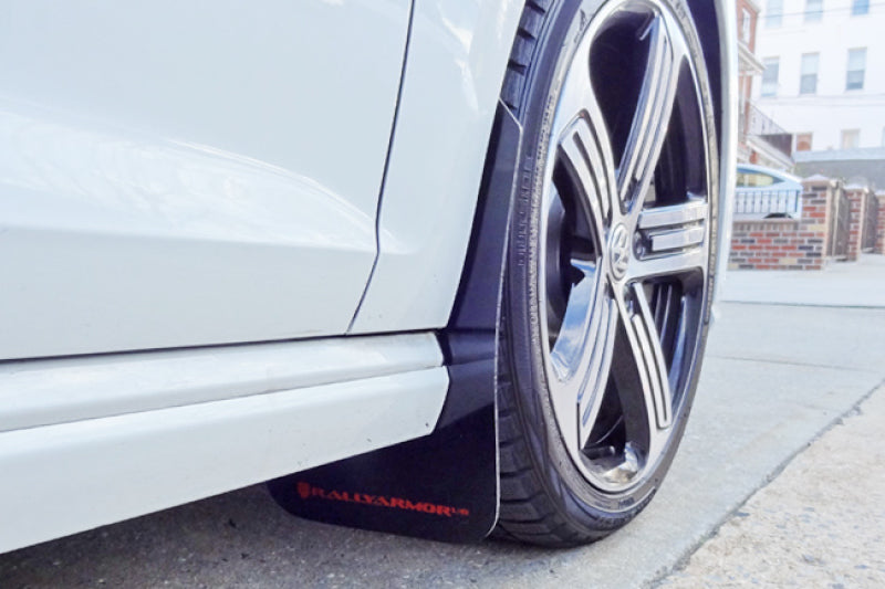 Rally Armor 15-17.5 VW Golf R Black UR Mud Flap w/ White Logo MF40-UR-BLK/WH