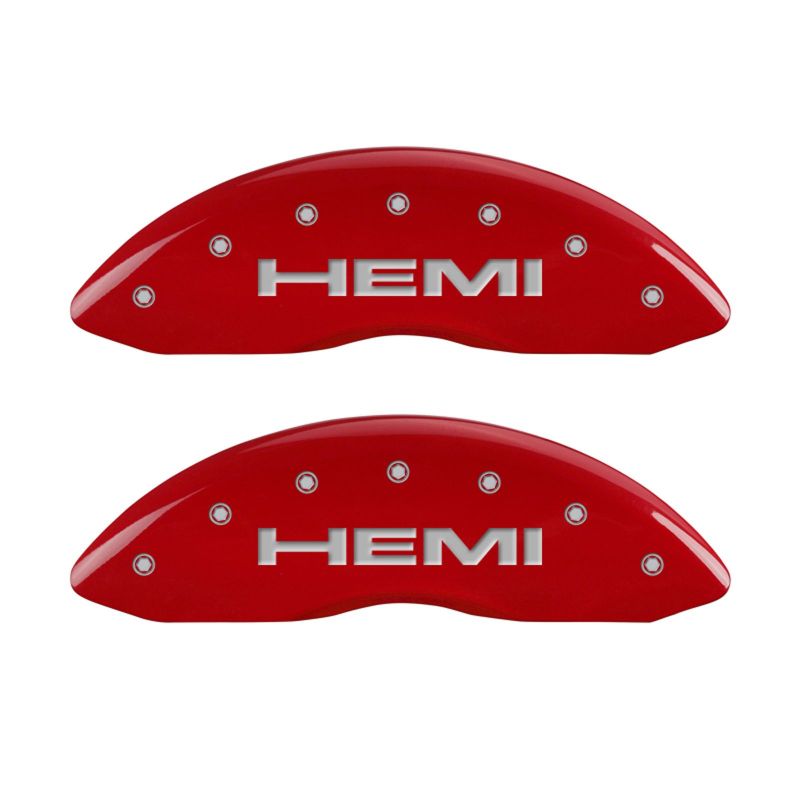 MGP 4 Caliper Covers Engraved Front & Rear Hemi Red finish silver ch 55001SHEMRD