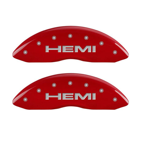 MGP 4 Caliper Covers Engraved Front & Rear Hemi Red finish silver ch 55001SHEMRD